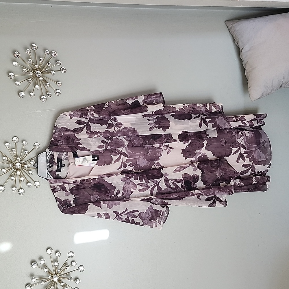 R&M Richard's 2Pc. Dress Set NWT Sz.6 Mauve Purple Silver Chiffon Sheer Cover Up